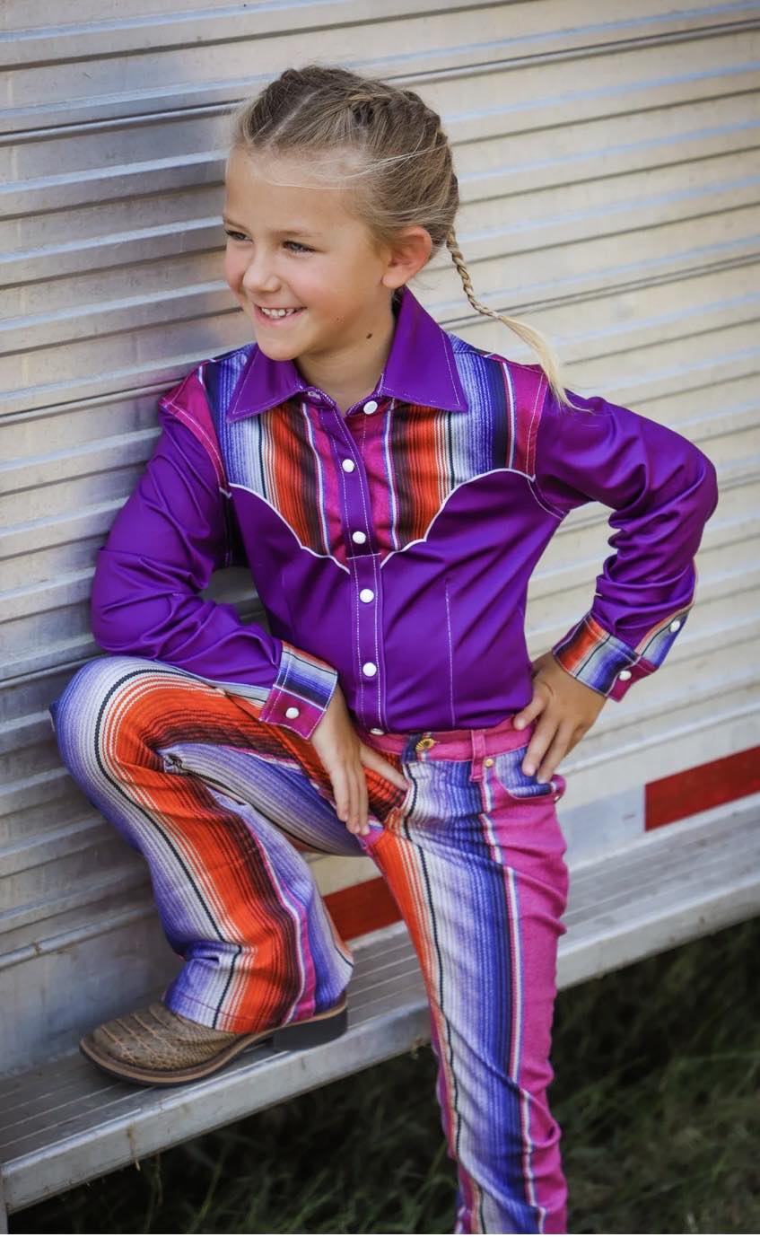 Ranch Dress'n Purple Serape Performance Rodeo Shirt (YOUTH LARGE)