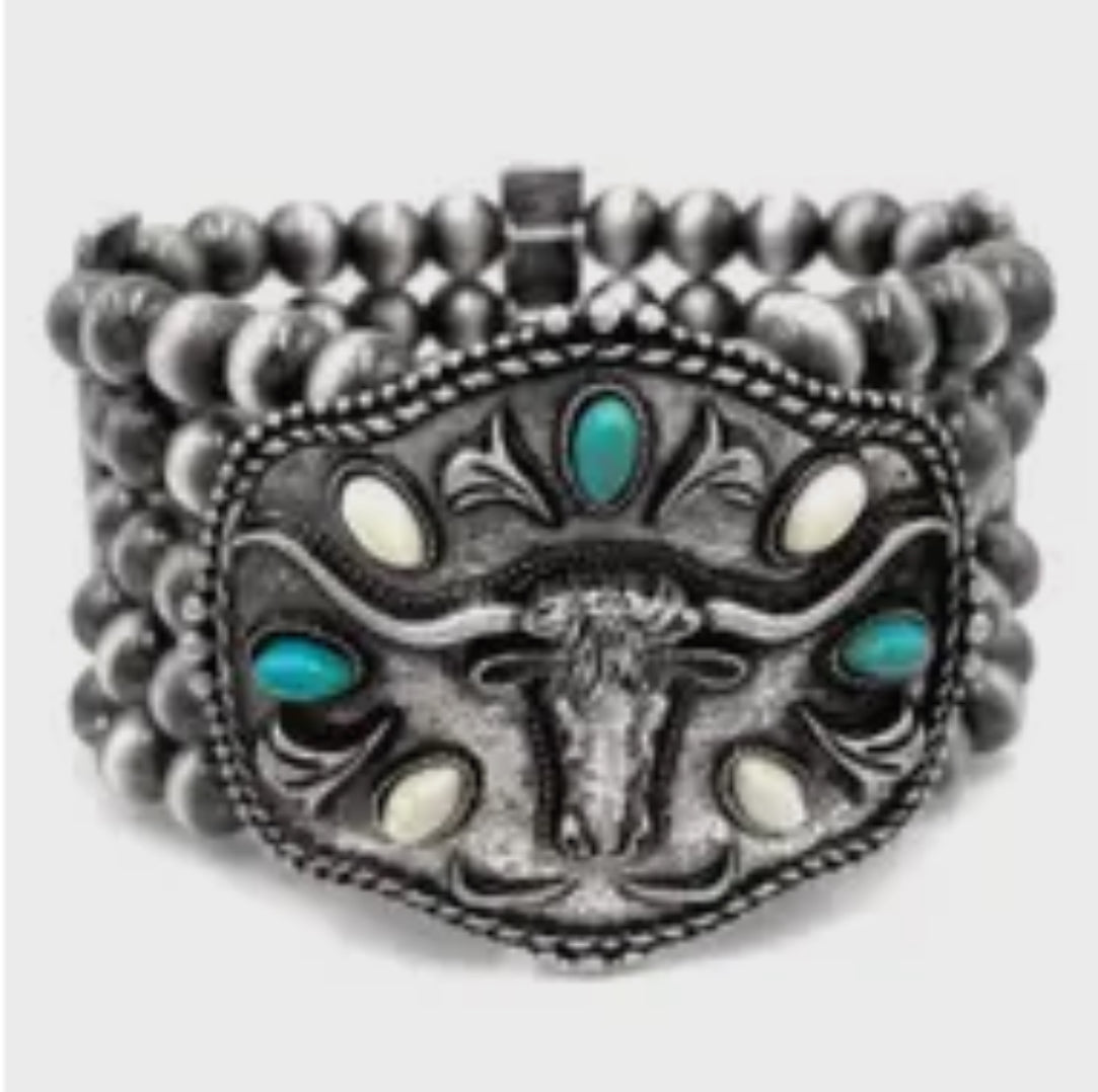 Metal Longhorn Trophy Buckle Bracelet