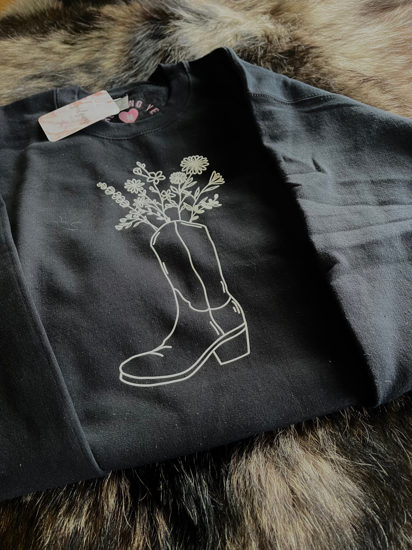 Flower and Cowboy Boot Crewneck